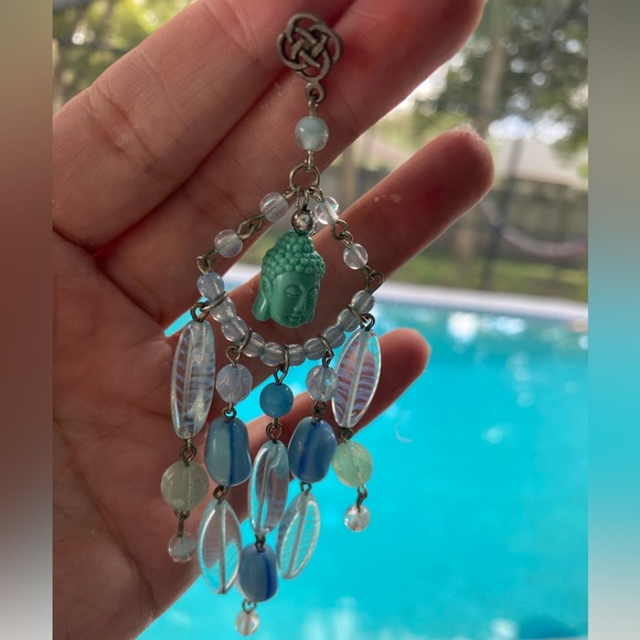 Buddha cascade waterfall beaded earring good luck dangle spiritual healing zen - Picture 3 of 3